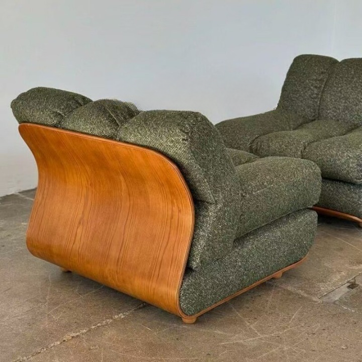 Modern Olive Green Cloud Accent Chair, Upholstered Single Sofa Chair with Curved Wood Base, Tufted Lounge Chair for Living Room, Bedroom, Reading Nook, Balcony, Hotel Lobby
