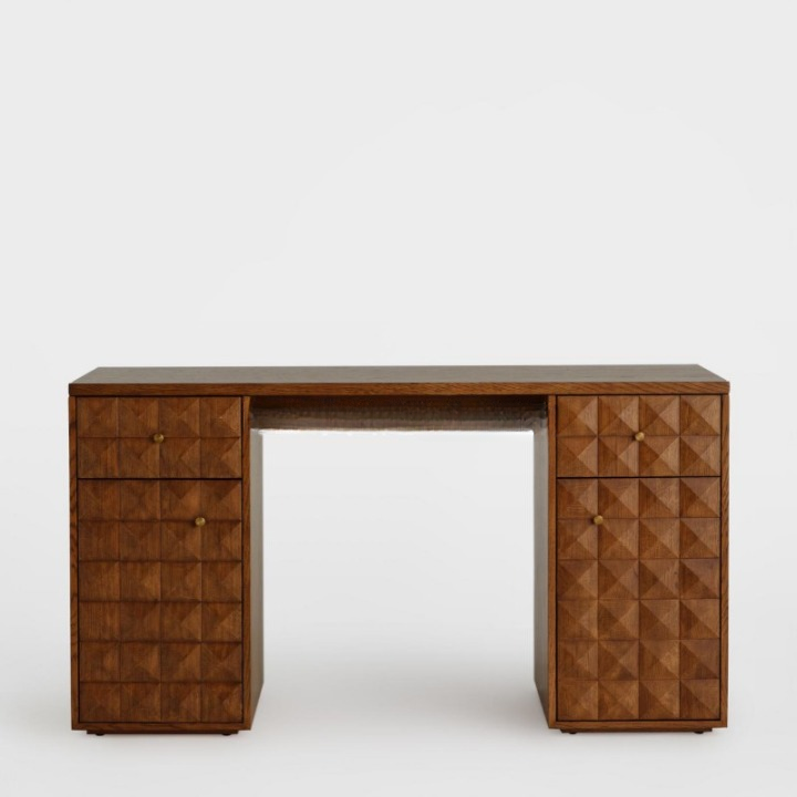 Solid Wood Writing Desk with Storage Drawers, Carved Geometric Home Office Desk, Vanity Table for Bedroom, Study Room, Hotel, Villa