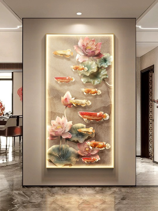 Koi Fish Wall Art 20 x 39 Inch, 3D Lotus LED Lighted Wall Decor