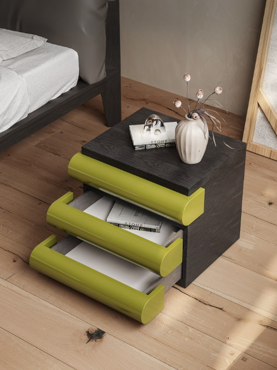 Modern Green Lacquer Nightstand, 21.7 Inch Bedside Table with Wood Veneer Look, Compact Storage Cabinet for Bedroom, Guest Room, Apartment, Dorm, and Small Space Decor