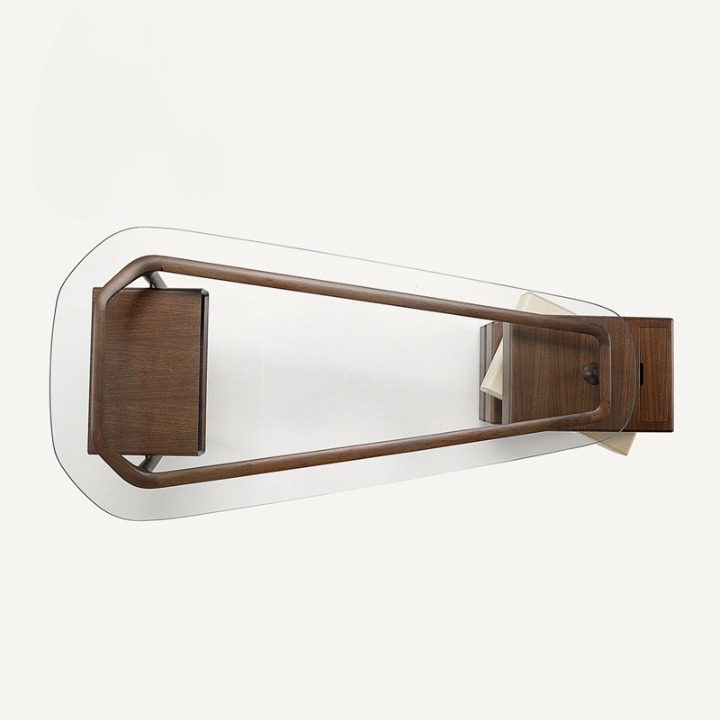 Modern Walnut Executive Desk with Glass Top and Built-In Storage, 78.7 Inch