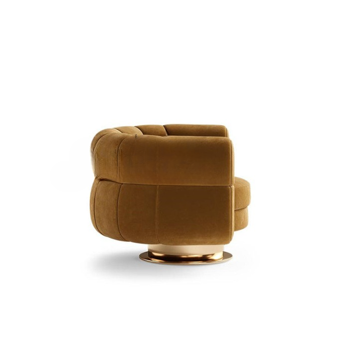 Dark Brown Velvet Swivel Accent Chair with Gold Base, Modern Barrel Lounge Chair for Living Room, Bedroom, Office, Reading Corner, Hotel Lounge and Luxury Home Decor