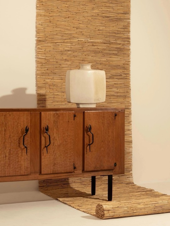 Solid Wood Sideboard Cabinet, Rustic Buffet Cabinet with Textured Doors, Modern Farmhouse Storage Cabinet, Dining Room Credenza, Living Room Accent Cabinet with Black Metal Legs