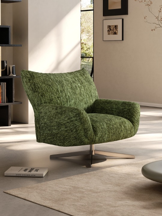 Green Chenille Swivel Accent Chair, High Back Upholstered Lounge Chair with Metal Rotating Base for Living Room, Bedroom, Reading Nook and Hotel Lounge