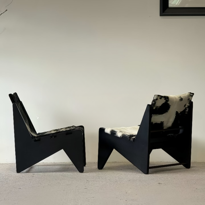 Cowhide Accent Chair with Black Solid Wood Frame, Modern Lounge Chair