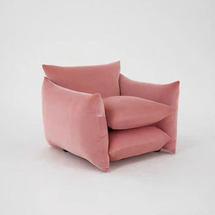 Pink Velvet Accent Chair with Curved Arms and Pillow Back for Living Room Bedroom