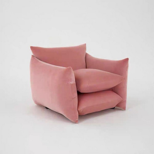 Pink Velvet Accent Chair with Curved Arms and Pillow Back for Living Room Bedroom