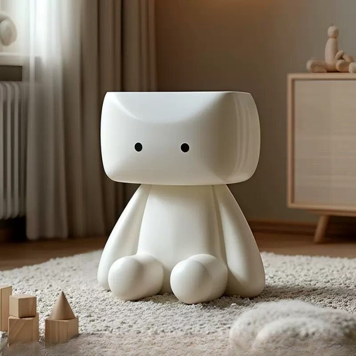 White Robot Side Table, Sculptural Accent Stand, 15.7 Inch