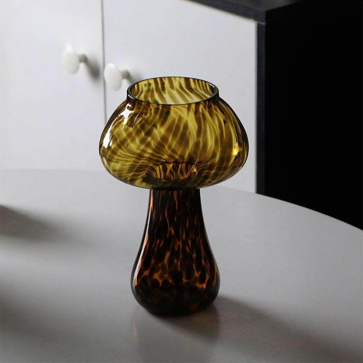 Amber Mushroom Glass, 17.6 oz Tortoise Pattern Cocktail Cup, Artistic Leopard Print Drinkware Glass for Cocktails, Juice, Mocktails, Iced Coffee, Parties and Home Bar, Set of 1