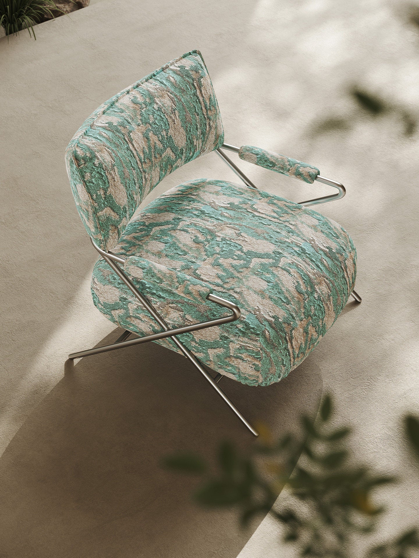 Aqua Cut Velvet Accent Chair, Modern Upholstered Lounge Chair with Metal X-Frame Arms, Single Sofa Chair for Living Room, Bedroom, Reading Corner, Lounge, Hotel, and Reception Seating