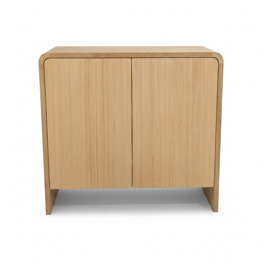 Natural Wood Sideboard Cabinet with 2 Doors and Open Shelf