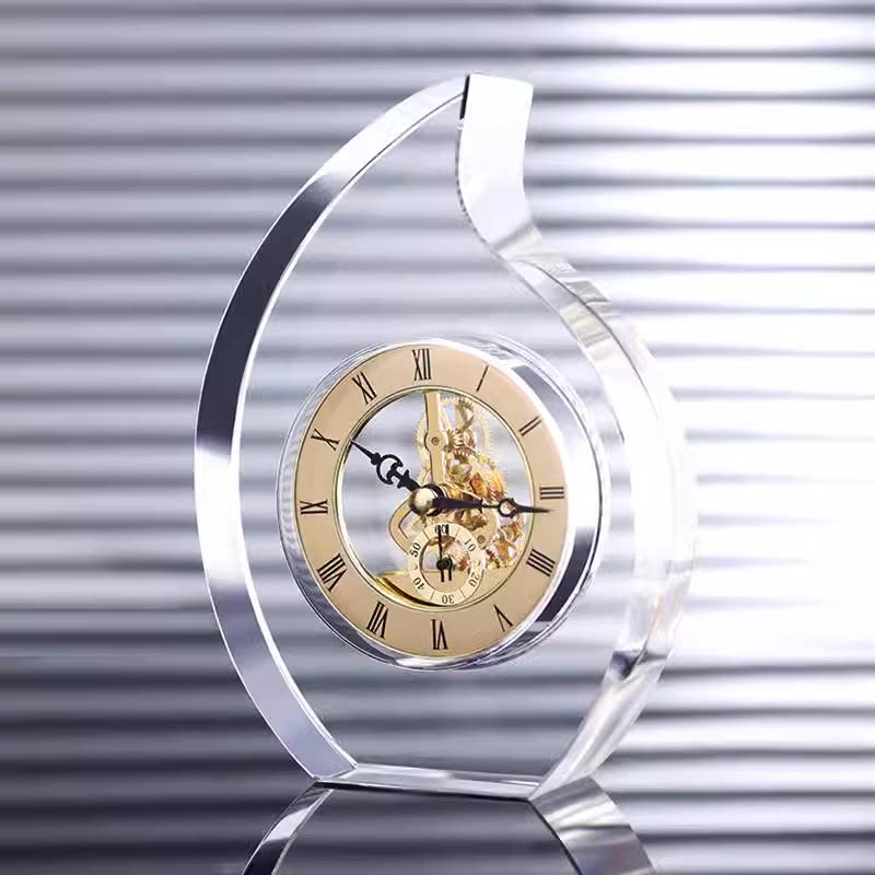 Crystal Table Clock with Exposed Gear Dial, Modern Decorative Desk Clock
