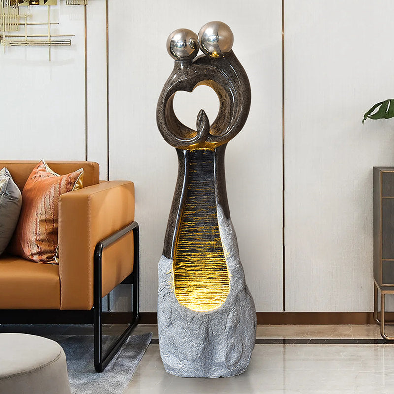 Modern Indoor Floor Fountain with LED Light, Abstract Water Feature, 45.7 Inch