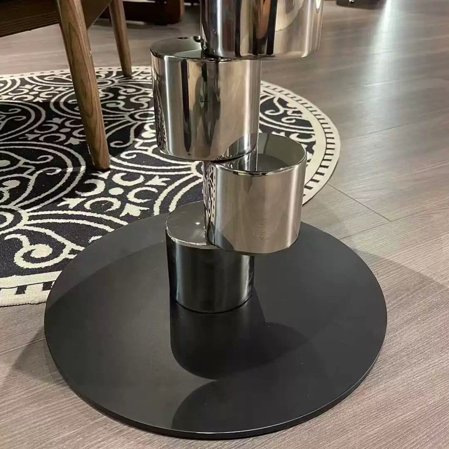 Napoleon Black Marble Round Side Table, Modern Accent Table with Stainless Steel Pedestal and Carbon Steel Base, Black Marble End Table for Living Room, Bedroom, Balcony