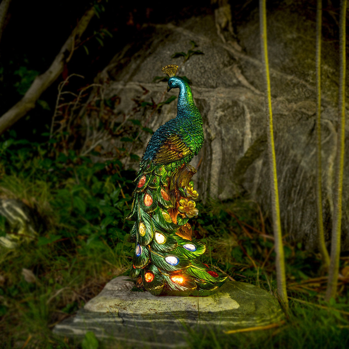 Solar Peacock Garden Statue Light Outdoor Resin Decor