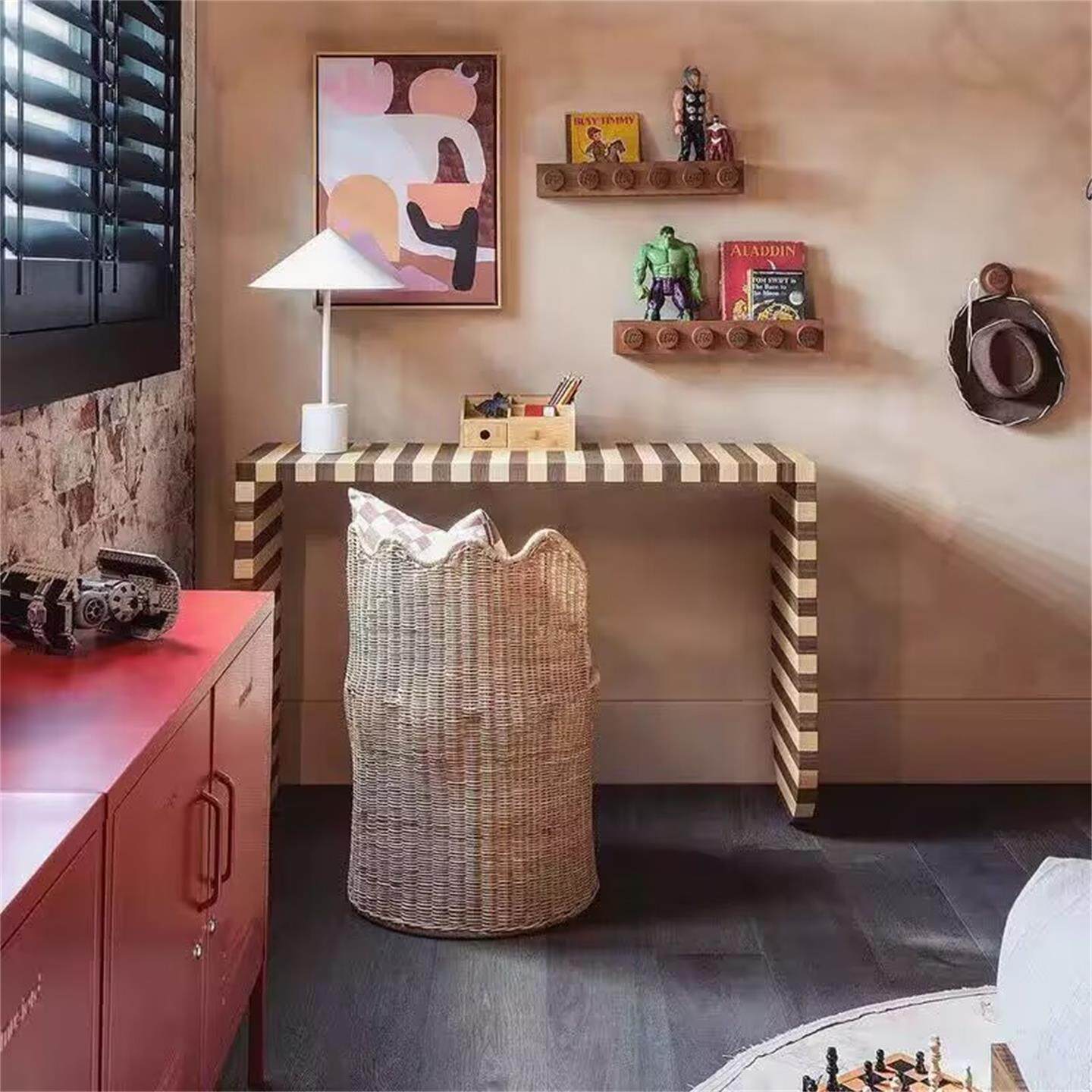 Striped Solid Wood Console Table, Narrow Entryway Table, Modern Rustic Hallway Accent Table, Wabi Sabi Sofa Table for Foyer, Corridor, Living Room, Entry Decor