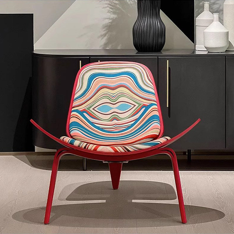 Curved Upholstered Lounge Chair, Red Accent Chair for Living Room