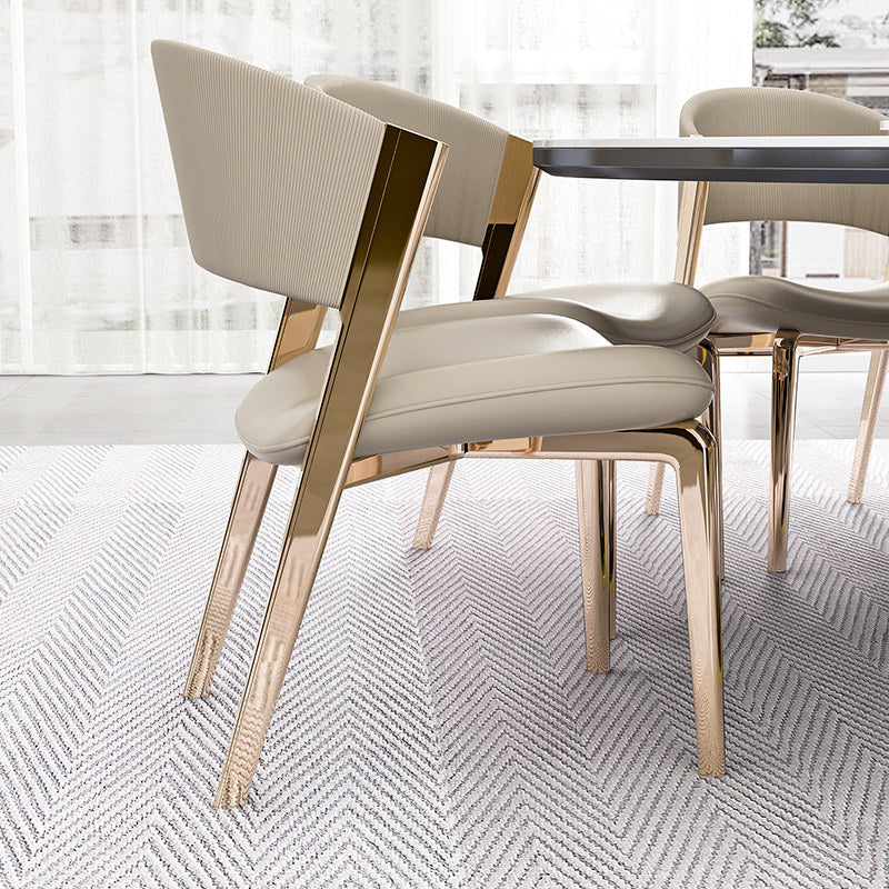 Ivory Microfiber Leather Dining Chair, Upholstered Curved Back Side Chair with Electroplated Gold Metal Legs, Modern Accent Seating for Dining Room, Kitchen, Office and Reception