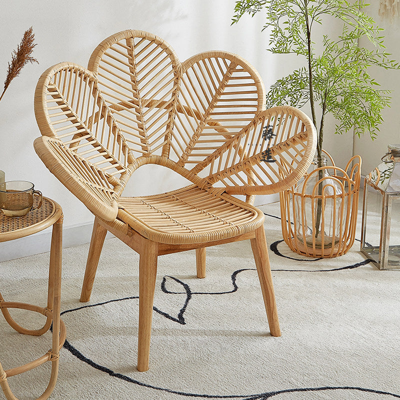 Natural Rattan Peacock Chair with Ash Wood Legs and Cushion