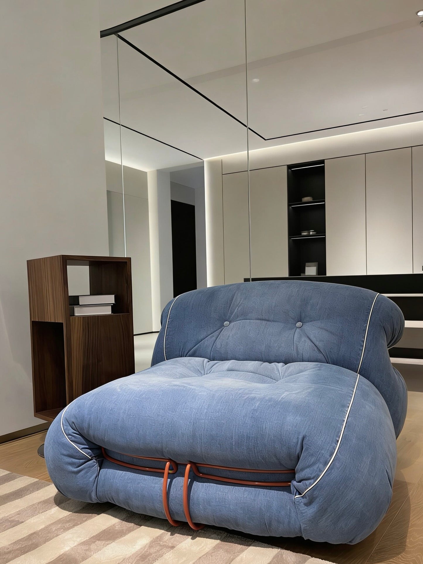 Blue Denim Accent Lounge Chair, Modern Upholstered Single Sofa Chair with Metal Frame Detail, Oversized Leisure Chair for Living Room, Bedroom, Lounge and Reading Corner