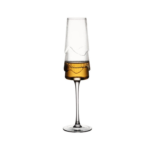 Ribbed Crystal Champagne Flute, 10.6 oz Amber Base Stemmed Glass, Japanese Style Sparkling Wine Glass, Elegant Tall Goblet for Champagne, Prosecco, Cocktails, Weddings and Home Bar, Set of 1
