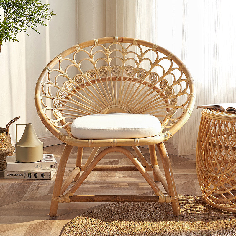 Natural Rattan Peacock Chair with Cushion, Boho Accent Armchair