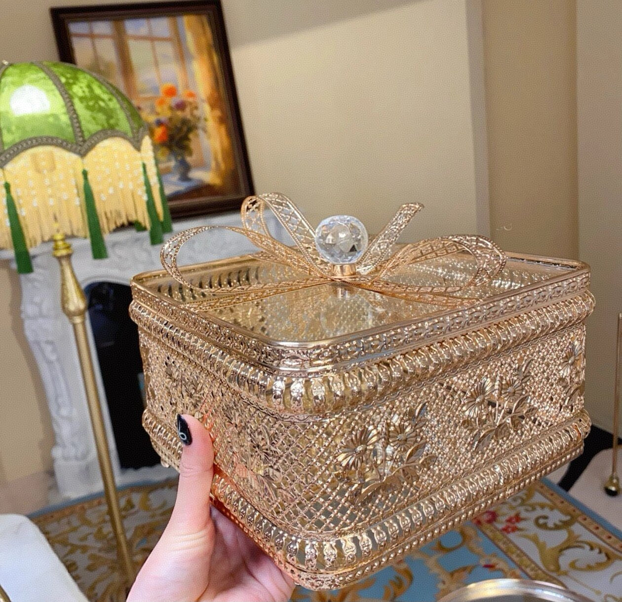 Luxury Gold Decorative Storage Box with Lid, Metal Jewelry Organizer Box, Decorative Candy Box for Coffee Table, Vanity, Living Room, Bedroom and Wedding Decor