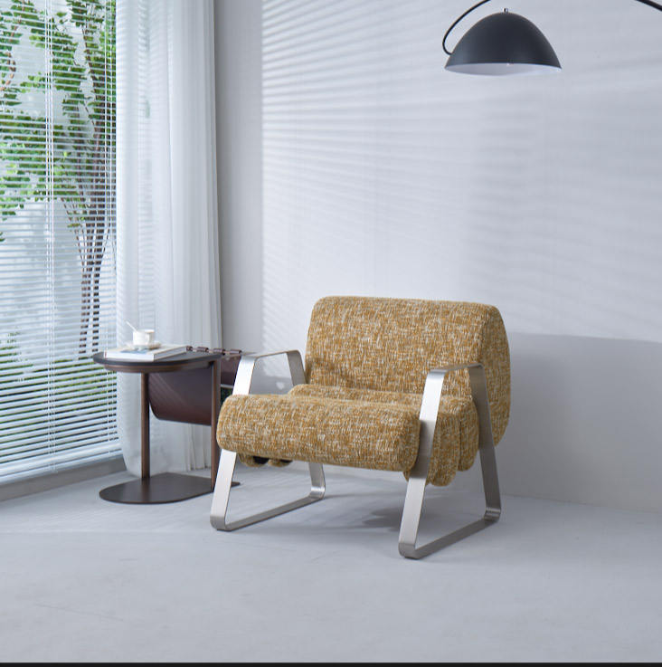 Mustard Cotton Linen Metal Frame Accent Chair for Living Room