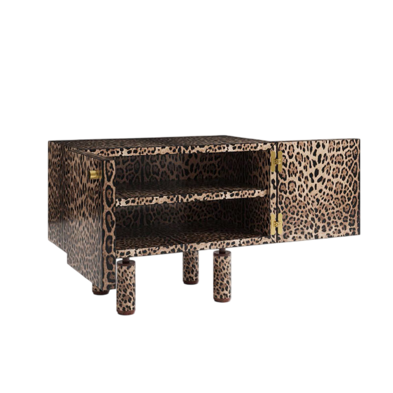 Luxury Leopard Print Accent Cabinet Modern Animal Pattern Storage Cabinet Contemporary Sideboard Organizer Decorative Bedroom Cabinet for Living Room Hallway