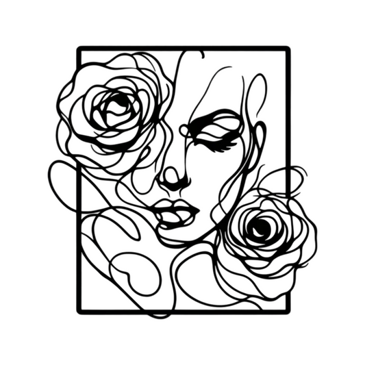 Black Metal Woman Face Wall Art with Roses, Modern Female Line Art Wall Decor, Minimalist Floral Portrait Wall Hanging for Beauty Salon, Bedroom, Living Room, Spa, Vanity Room