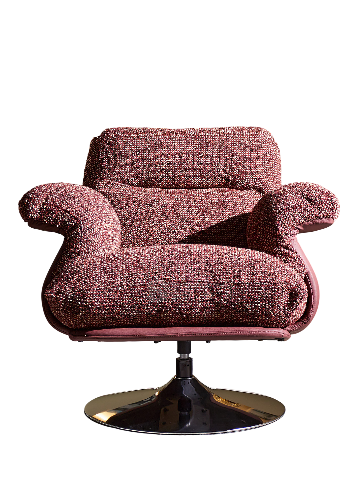 Burgundy Swivel Accent Chair, Upholstered Lounge Chair with Chrome Pedestal Base for Living Room, Bedroom, Reading Nook and Office