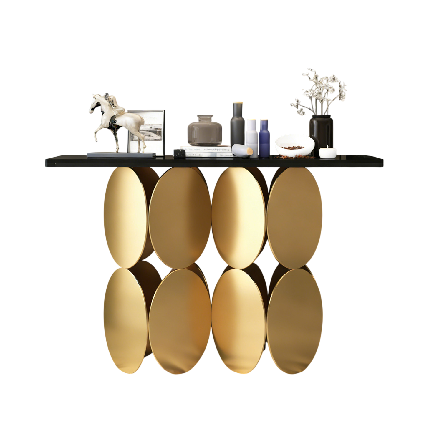 Rose Gold Console Table, Black Sintered Stone Top