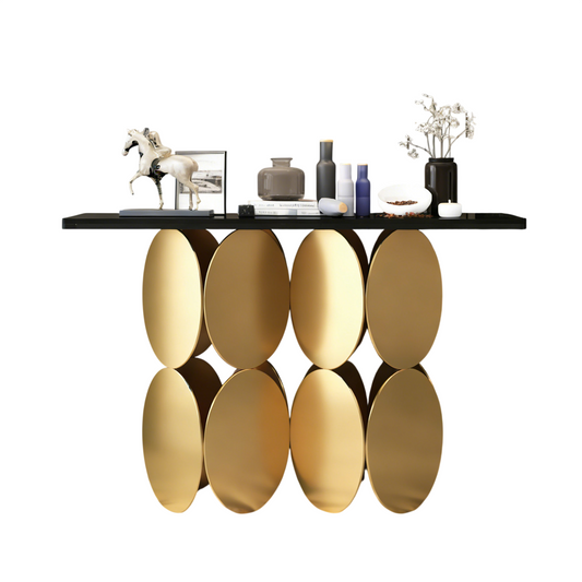 Rose Gold Console Table, Black Sintered Stone Top