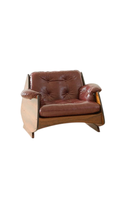Brown Leather Tufted Accent Chair with Solid Wood Frame for Living Room
