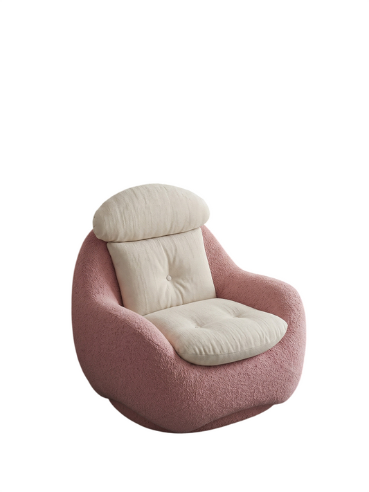 Pink Bouclé Accent Lounge Chair with Linen Cushion Modern Cozy Reading Chair