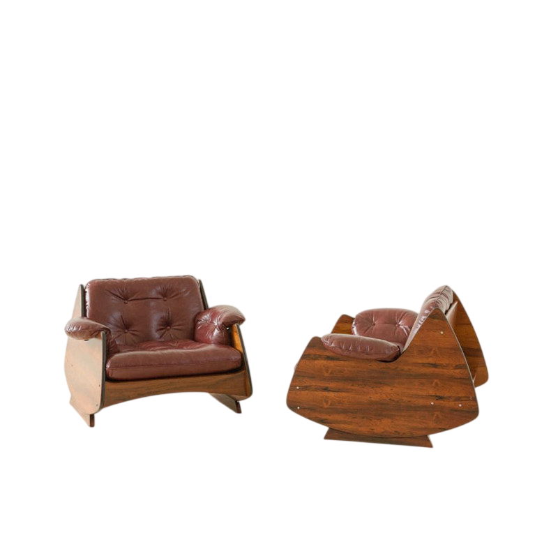 Mid Century Modern Red Leather Accent Chair, Solid Wood Lounge Chair with Tufted Cushion, Sculptural Single Sofa Chair for Living Room, Office, Reading Nook, Hotel Lounge