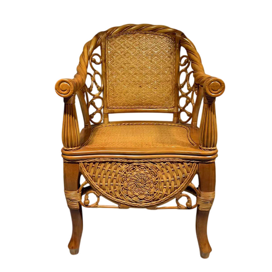 Natural Rattan High Back Armchair with Woven Seat and Storage Base