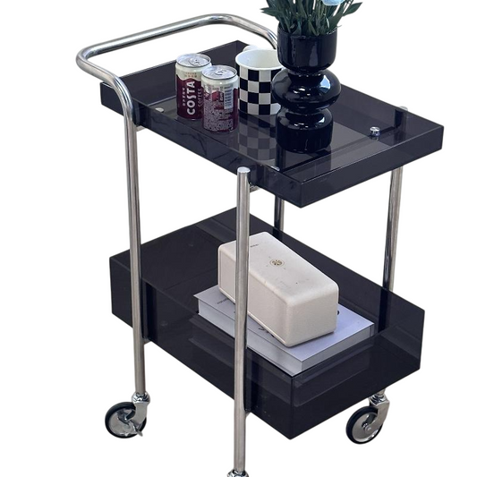 Acrylic Rolling Bar Cart with 2 Shelves and Stainless Steel Frame