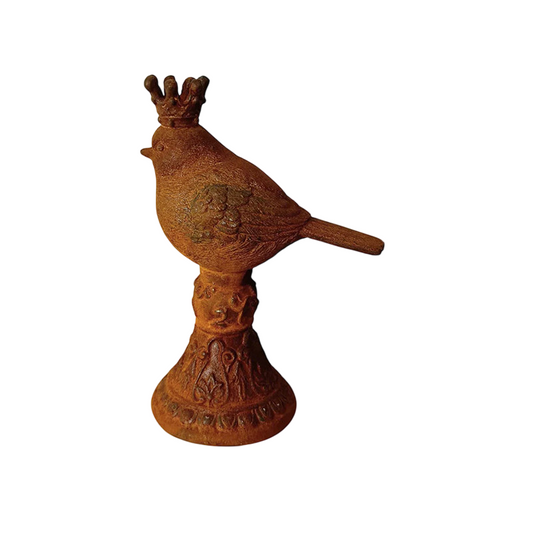 Cast Iron Crowned Bird Figurine for Garden and Home Decor