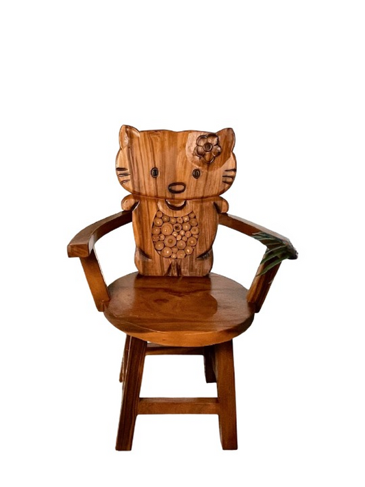 Solid Wood Cat Armchair with Carved Backrest, Walnut Brown