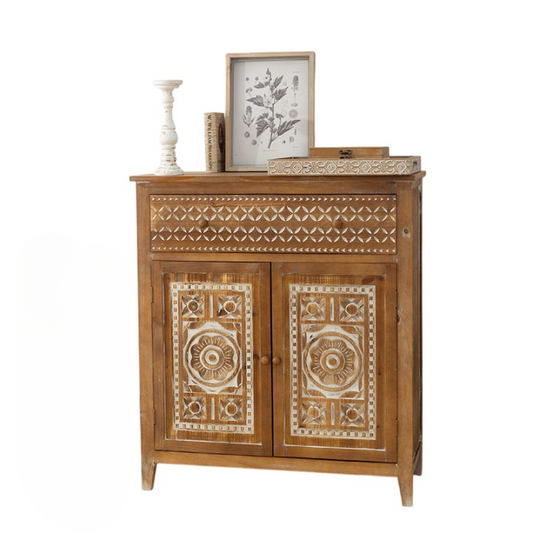Rustic Solid Wood Storage Cabinet with 1 Drawer &amp; 2 Doors, Farmhouse Accent Cabinet, Vintage Sideboard Buffet Cabinet, Decorative Entryway Console, Living Room Storage Chest for Dining Room, Hallway &amp; Bedroom