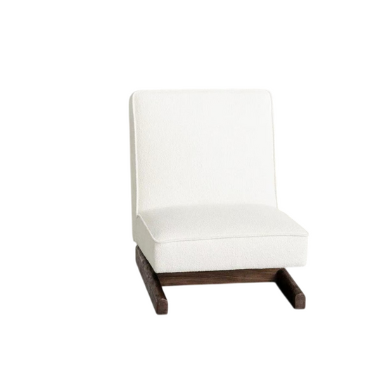 White Armless Lounge Chair, Solid Wood Sled Base Accent Chair, Low Profile Upholstered Single Sofa Chair for Living Room, Bedroom, Reception Area and Reading Corner