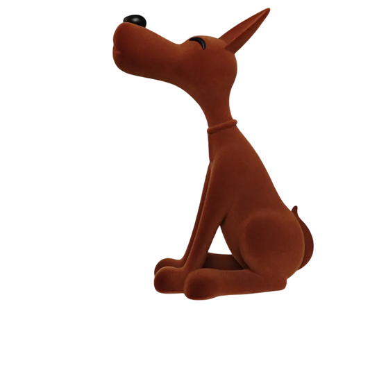 Flocked Resin Dog Statue, Orange Sitting Dog Figurine, Velvet Look Animal Sculpture for Living Room, Entryway, Bookshelf, Office Desk, Villa, Club, Housewarming Gift, and Home Decor
