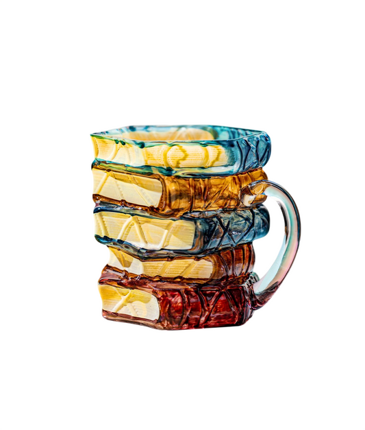 Colorful Stacked Books Glass Mug, 11.8 oz Coffee Cup with Handle