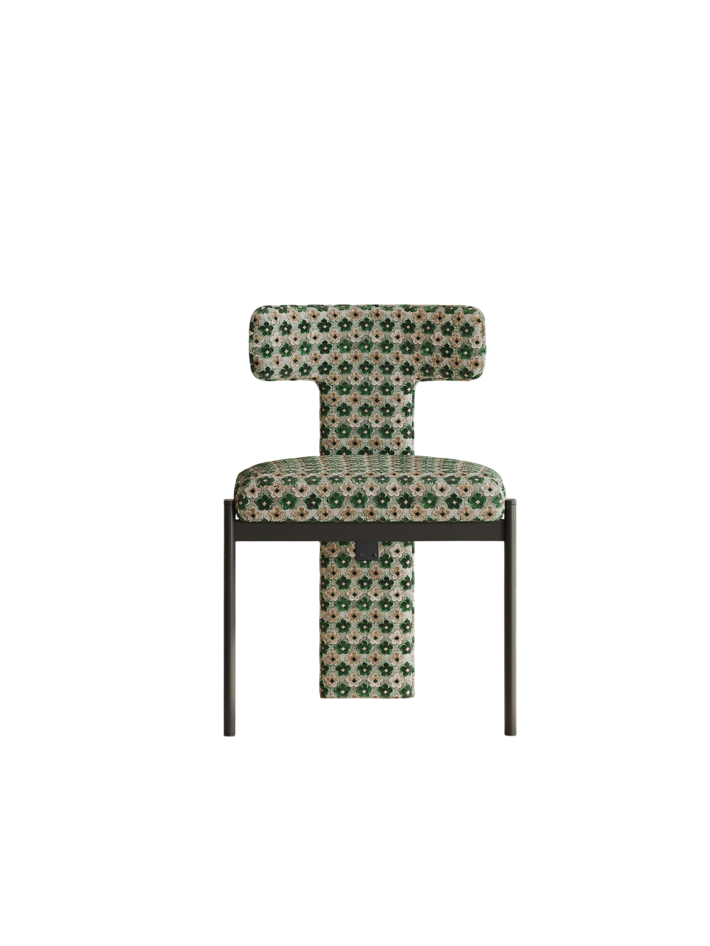 Green Floral Jacquard Dining Chair, Upholstered Armless Accent Chair with Ash Wood Frame, Modern T-Back Side Chair for Dining Room, Kitchen, Bedroom, Vanity, Cafe Seating