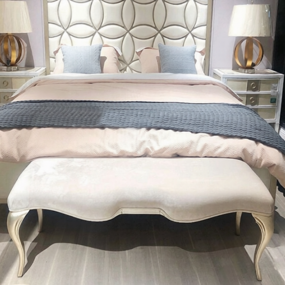 Upholstered Bedroom Bench, Cream End of Bed Bench with Solid Wood Gold Finish Legs, French Style Vanity Bench, Entryway Shoe Bench, Living Room Ottoman Bench