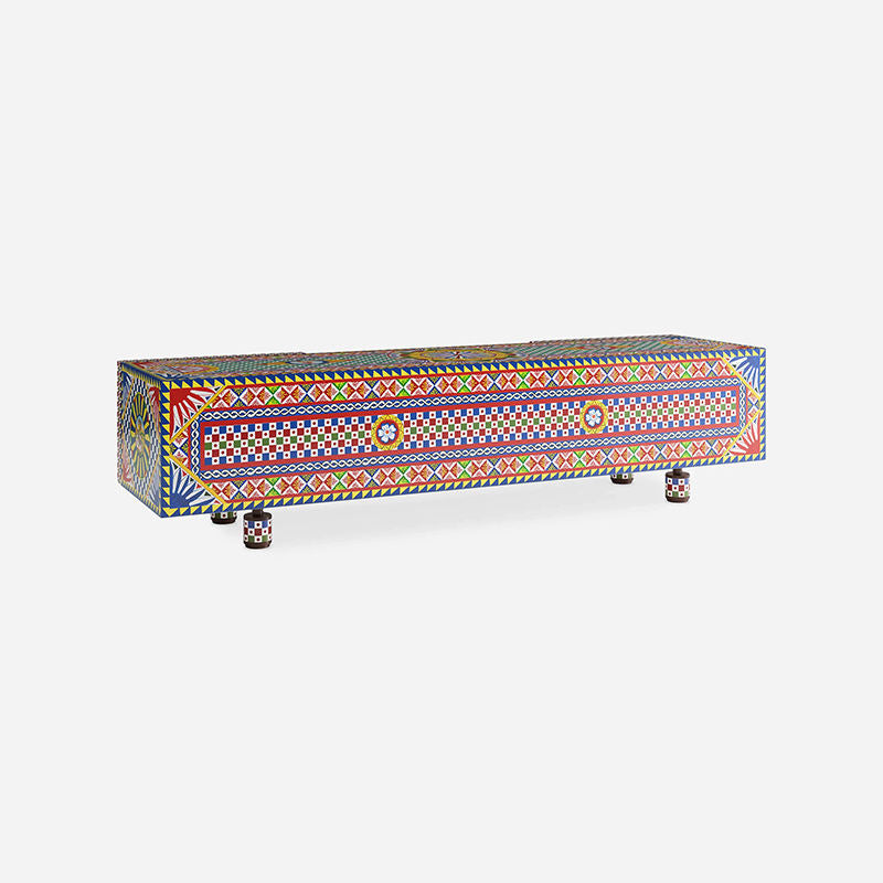 Luxury Extra Long TV Stand Entertainment Center Colorful Geometric Media Console Cabinet Modern Artistic Sideboard Storage Cabinet for Living Room Bedroom Villa