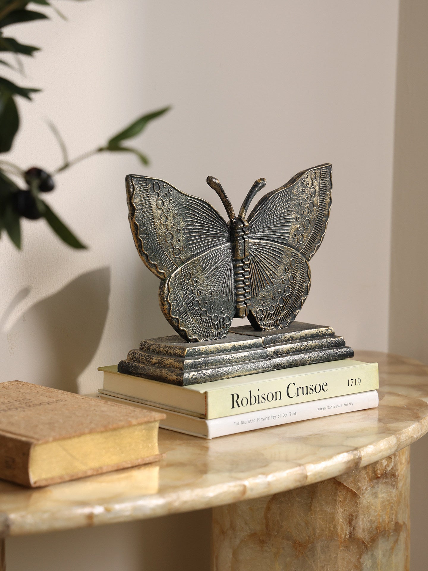 Vintage Butterfly Bookends, Antique Brass Resin Book Holders, Set of 2