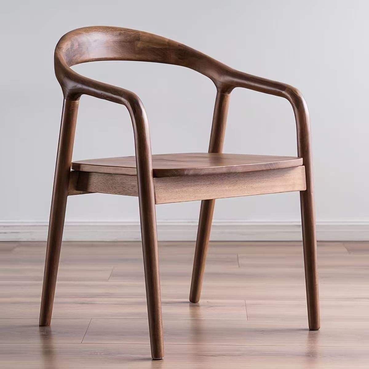 Modern Walnut Wood Dining Chair, Solid Wood Armchair with Curved Backrest, Minimalist Accent Chair for Dining Room, Kitchen, Living Room, Office, Study