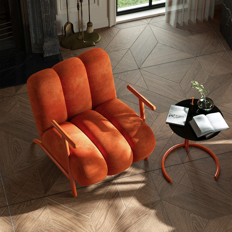 Burnt Orange Velvet Accent Chair with Sculpted Back and Metal Frame